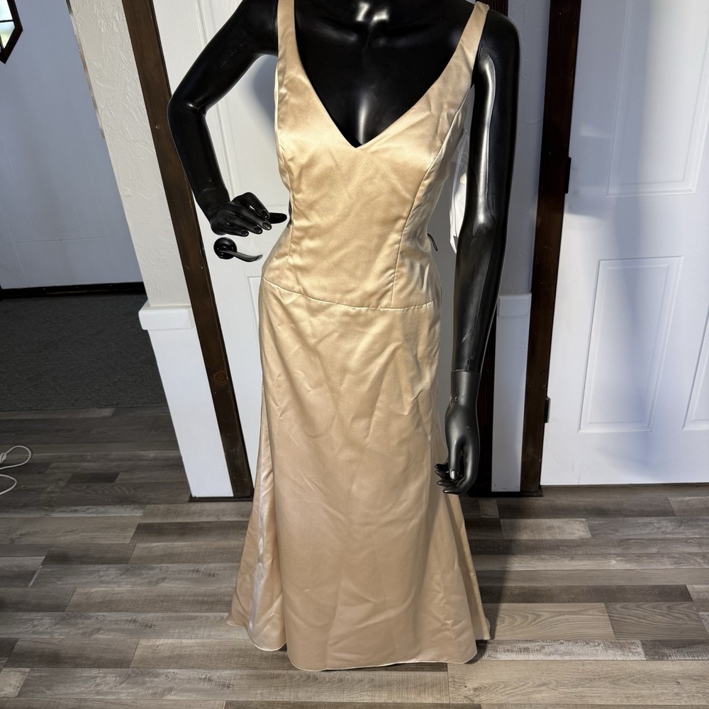 Vintage 90s Jim Hjelm Occasions Satin Maxi Gown Dress Size 12 Champagne USA